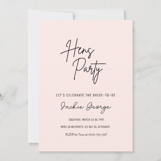 Rosa Schwarze Einfache Hühner Party Einladung (Vorderseite)