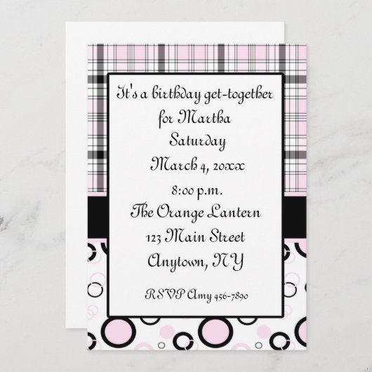 Rosa Schwarze Einladung (Vorne/Hinten)