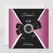 Rosa Schwarze Einladung Weiß 30. Geburtstag 2 (Vorderseite)