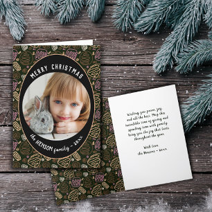 Rosa Schwarze Einstrich-Weihnachtsfamilienfoto-Hol Feiertagskarte