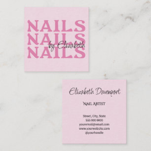 Rosa-Schwarze elegante Typografie Nagelstudio Quadratische Visitenkarte