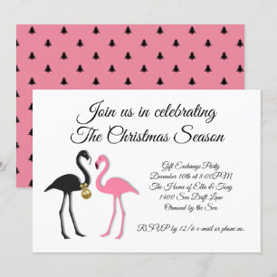 Rosa-schwarze Flamingo-Weihnachtsfeier-Einladung Einladung