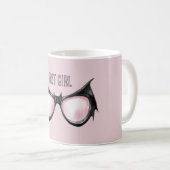 Rosa schwarze Fledermaus-Mädchen-Brille Kaffeetasse (VorderseiteRechts)