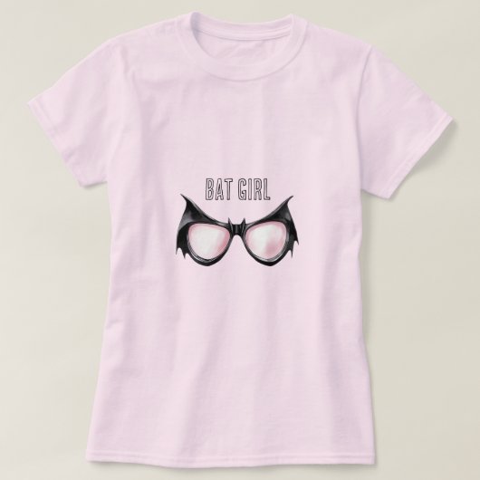 Rosa schwarze Fledermaus-Mädchen-Brille T-Shirt (Design vorne)