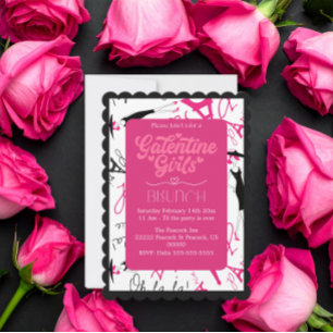Rosa-schwarze formelle Galentine-Girls-Paris-Brunc Feiertagskarte