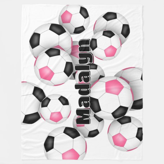 Rosa schwarze Fußball-Bälle Cluster Mädchen Sportr Fleecedecke (Vorderseite)