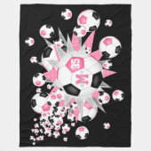 Rosa schwarze Fußball-Bälle Stars Mädchensportdeko Fleecedecke (Vorderseite)