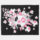Rosa schwarze Fußball-Bälle Stars Mädchensportdeko Fleecedecke (Vorderseite (Horizontal))