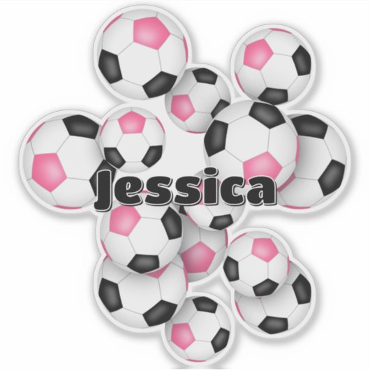 Rosa schwarze Fußballbälle mit Mädchenbezeichnung Aufkleber (Vorderseite)
