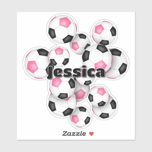 Rosa schwarze Fußballbälle mit Mädchenbezeichnung Aufkleber (Blatt)