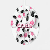 Rosa schwarze Fußbälle Sportkugeln Sake Ornament Aus Metall (Vorderseite links)