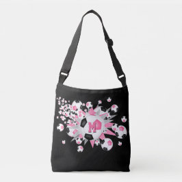 Rosa schwarze Fußbälle Sterne mit Monogramm Tragetaschen Mit Langen Trägern