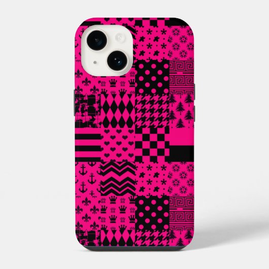 Rosa-schwarze gemischte Muster-Patchwork-Design  iPhone Hülle (Rückseite)