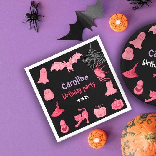 Rosa schwarze Halloween-Geburtstagsparty Napo Serviette