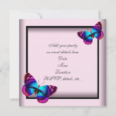 Rosa Schwarze Herzschmetterlinge Party Einladungen (Rückseite)