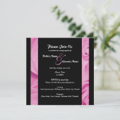Rosa Schwarze Hochzeit mit Blumen Einladung (Stehend Vorderseite)