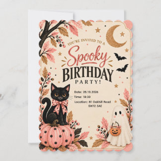 Rosa schwarze Katze gruselige Halloween-Einladung Einladung