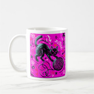 Rosa schwarze Katze Kaffeetasse