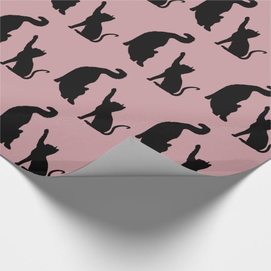 Rosa schwarze Katzen Geburtstag Geschenkpapier (Ecke)