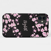 Rosa schwarze Kirschblüten-Monogramm Case-Mate iPhone Hülle (Rückseite (Horizontal))