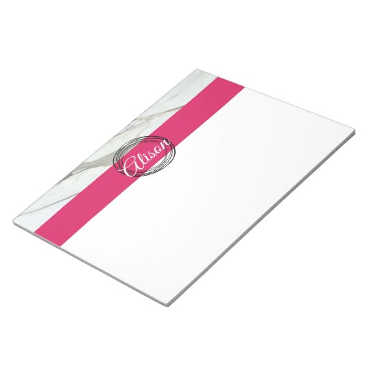 Rosa schwarze Kreise aus weißem Marmor Persönliche Notizblock (angewinkelt)