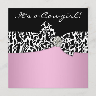 Rosa-schwarze Kuh-Druck-Cowgirl-Baby-Party Einladung