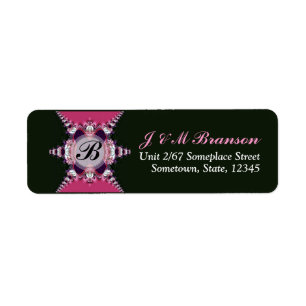 Rosa+Schwarze Kunstspitze-Monogramm-Adressetikette