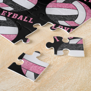 Rosa schwarze Mädchen I Liebe Volleyball personali Puzzle