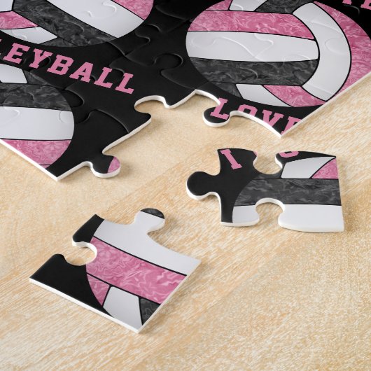 Rosa schwarze Mädchen I Liebe Volleyball personali Puzzle (Seite)