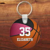 Rosa schwarze Mädchen Sport realistisch Basketball Schlüsselanhänger (Vorderseite)