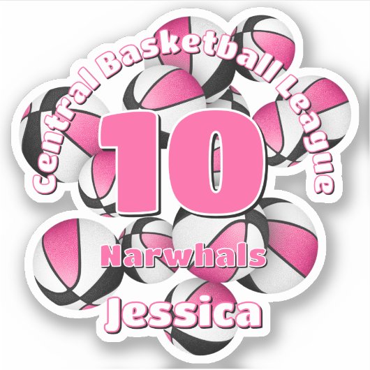 Rosa schwarze Mannschaftsfarben Basketball Girls S Aufkleber (Vorderseite)