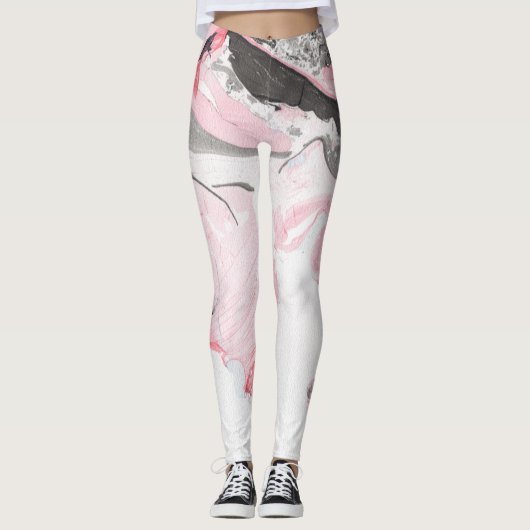 Rosa schwarze Marmor: Handgezeichnet Leggings (Vorderseite)