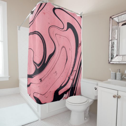 Rosa schwarze Marmorhandzeichnung Duschvorhang (Beispiel)