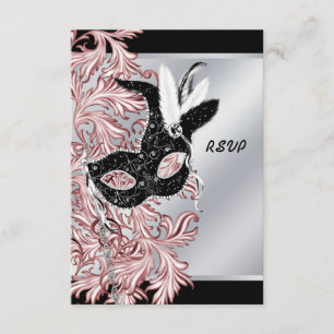 Rosa Schwarze Maske Rosa Schwarze Maskerade Party RSVP Karte