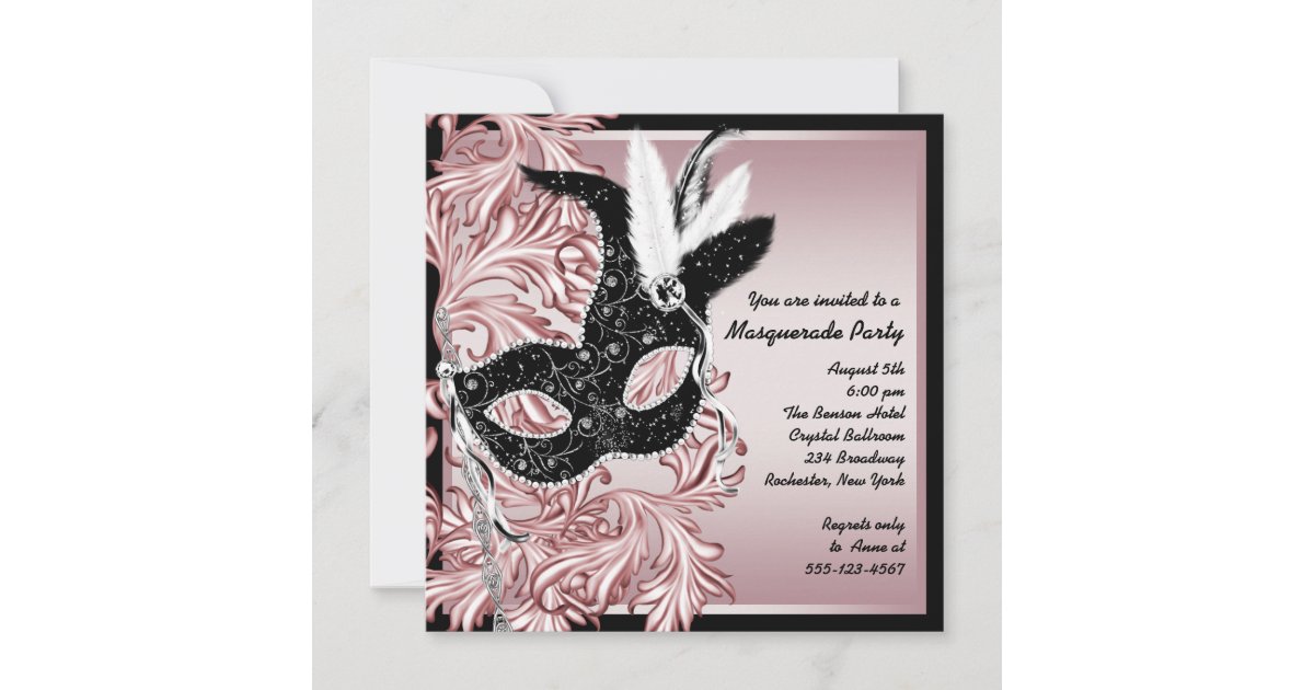 Rosa Schwarze Maske Rosa Schwarzes Party Einladung | Zazzle.de