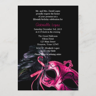 Rosa schwarze Masquerade Quinceanera Ball Einladun Einladung