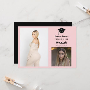 Rosa schwarze moderne Abschlussfotosankündigung 2 Einladung