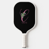 Rosa schwarze Monogramm-Blume, Buchstabe C Pickleball Schläger (Rückseite)