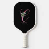 Rosa schwarze Monogramm-Blume, Buchstabe C Pickleball Schläger (Vorderseite)