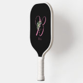 Rosa Schwarze Monogramm-Blume Pickleball Schläger (Links)