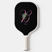 Rosa Schwarze Monogramm-Blume Pickleball Schläger (Rückseite)