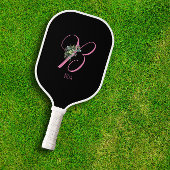 Rosa Schwarze Monogramm-Blume Pickleball Schläger
