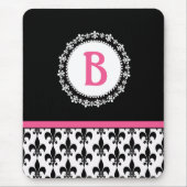Rosa Schwarze Monogramm-Lilie Mousepad (Vorne)