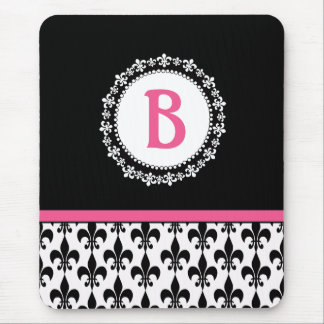 Rosa Schwarze Monogramm-Lilie Mousepad