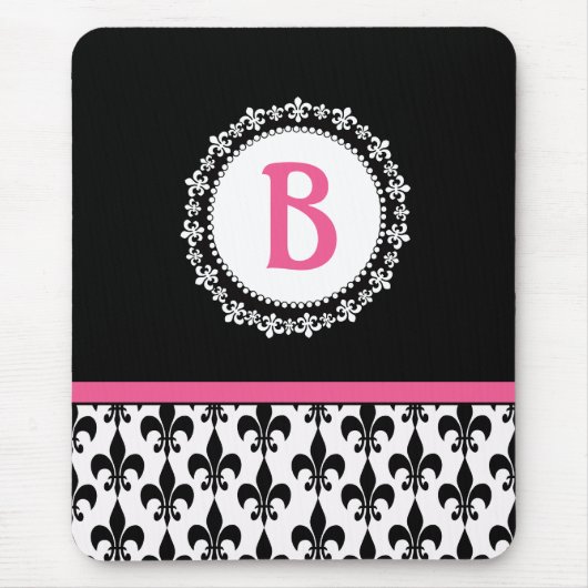 Rosa Schwarze Monogramm-Lilie Mousepad (Vorne)