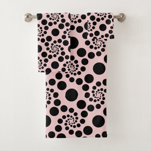 Rosa-schwarze Polka-Dot Badhandtuch Set (Insitu)