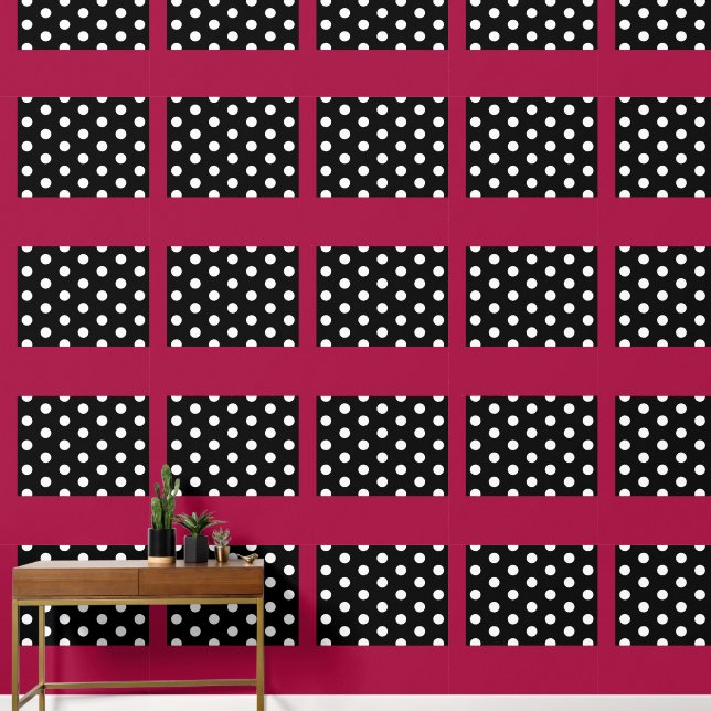 Rosa schwarze Polka Dot Peel und Tick Wallpaper Tapete (Korridor)