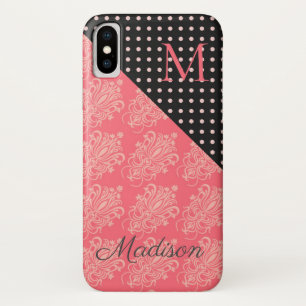 Rosa schwarze Punkte Damask Trendy Girly Monogram Case-Mate iPhone Hülle