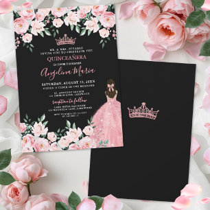 Rosa-schwarze Quinceanera-Einladung Einladung