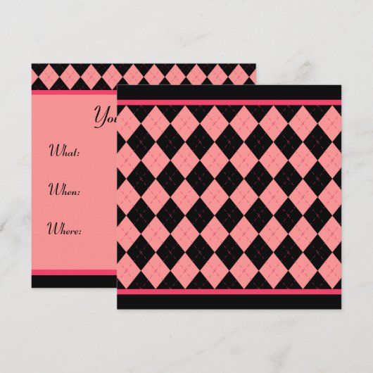 Rosa Schwarze Raute Einladung (Vorne/Hinten)